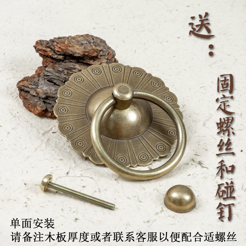 纯黄铜中式大门把手实木铜门环老式拉环圆环复古铜把手仿古铜门钹