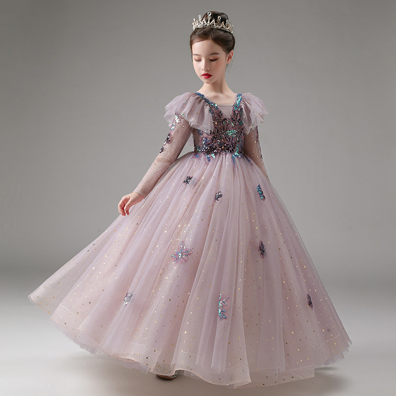 儿童高端礼服长袖秋冬高级感女童生日公主裙走秀主持人钢琴演出服