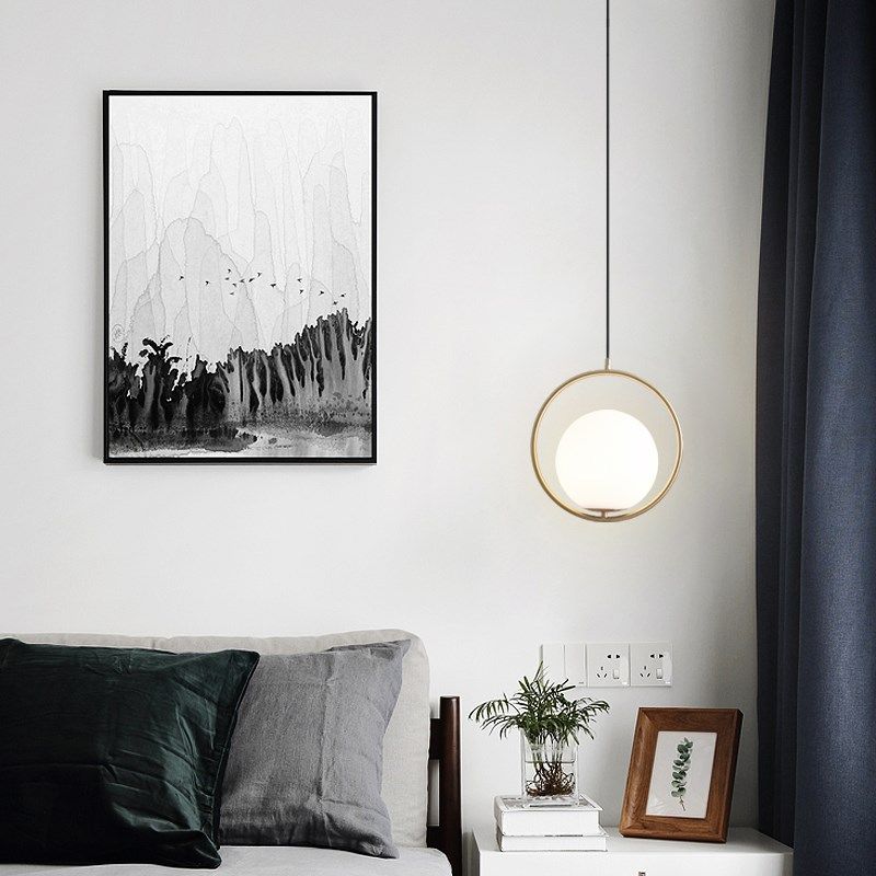 北欧床头吊灯简约餐厅卧室吧台公寓小单头灯玻璃灯罩铜色创意吊灯,家装灯饰光源,客厅吊灯,淘宝优惠券,粉丝福利购,淘宝优惠卷