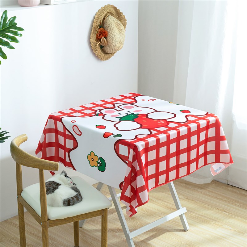 北欧桌布草莓兔子防水多用奶茶店正方形茶几台布宿舍小方桌圆桌