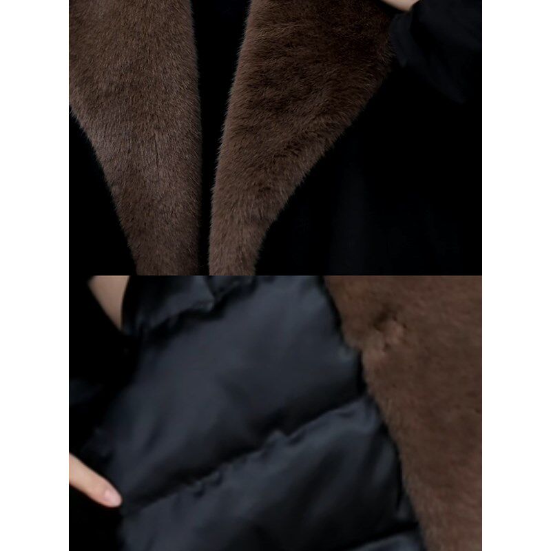 郭九九呢 贵气感无领拼接毛毛羽绒服冬季显瘦外套加绒牛仔裤女