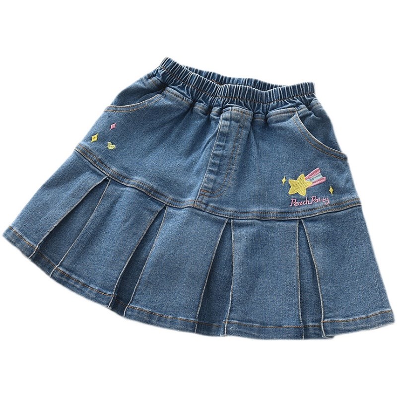 女童洋气牛仔半身裙儿童女孩潮宝宝百褶包臀百搭腰裙2024春秋新款