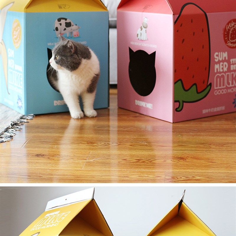 网红草莓牛奶盒子猫抓板瓦楞纸别墅猫窝耐磨猫房子纸箱板,宠物/宠物食品及用品,猫抓板,淘宝优惠券,粉丝福利购,淘宝优惠卷