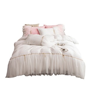 冬天白色双面绒床上四件套公主风蕾丝边被套冬季加绒珊瑚绒床裙款