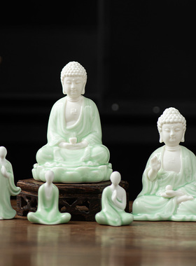 中式陶瓷禅意佛像如来佛摆件玄关车载桌面家居摆设鱼缸造景装饰品