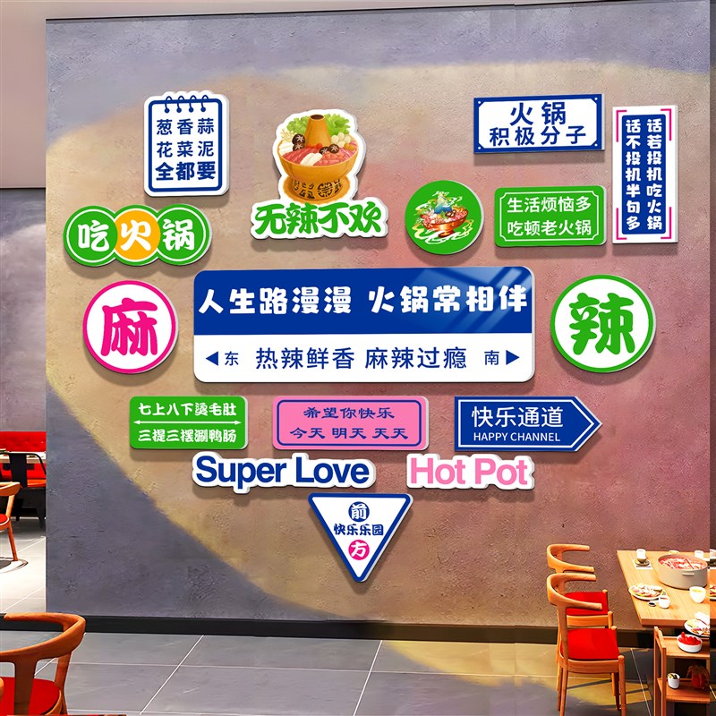 餐饮饭店墙面装饰画创意烧烤火锅店文化背景墙贴吸引人网红打卡墙
