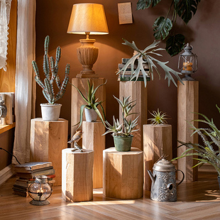 实木几何柱子自然北欧装饰摆件花架边几设计师民宿展厅展示架DIY