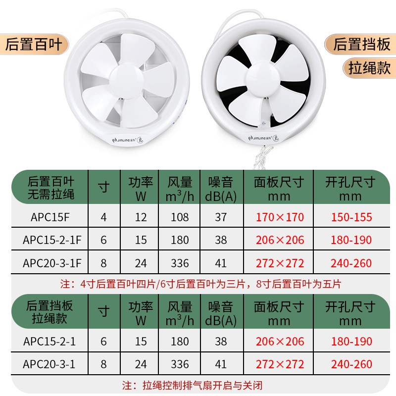 金羚排气扇6寸8寸卫生间玻璃窗式金铃换气扇家用圆形金翔排风静音