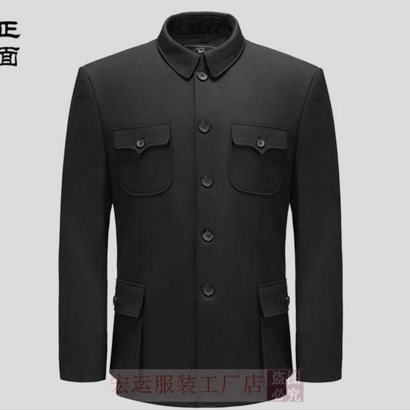 秋冬款中山装男中老年加绒加厚套装中式中山服爸爸装中国风休闲装