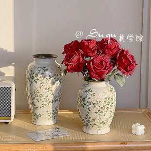 复古怀旧冰裂陶瓷插花瓶水培山归来装饰摆件客厅创意高级感田园风