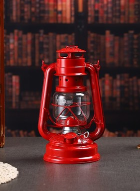 高档加厚铁艺复古煤油灯户外露营农村老式油灯手提马灯装饰品道具