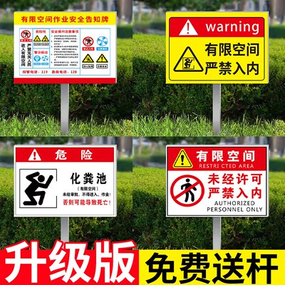 有限空间警示标识牌有限空间安全告知牌受限空间作业风险警示牌加