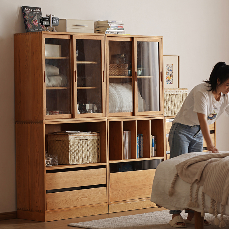 舍间/北欧实木书柜自由组合展示边柜客厅落地隔断柜餐边收纳矮柜