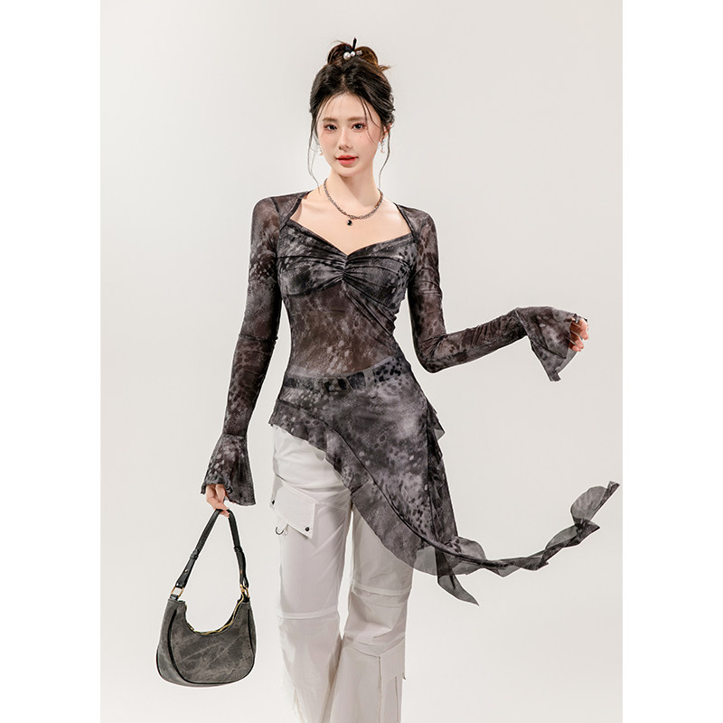 2025春季新款小众设计感不规则扎染t恤小衫女复古喇叭袖连衣裙潮,女装/女士精品,连衣裙,淘宝优惠券,粉丝福利购,淘宝优惠卷