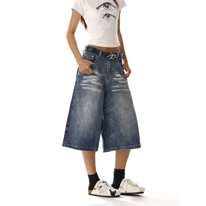 美式复古水洗猫须牛仔短裤男女夏季直筒百搭休闲阔腿显瘦七分裤子,女装/女士精品,牛仔裤,淘宝优惠券,粉丝福利购,淘宝优惠卷