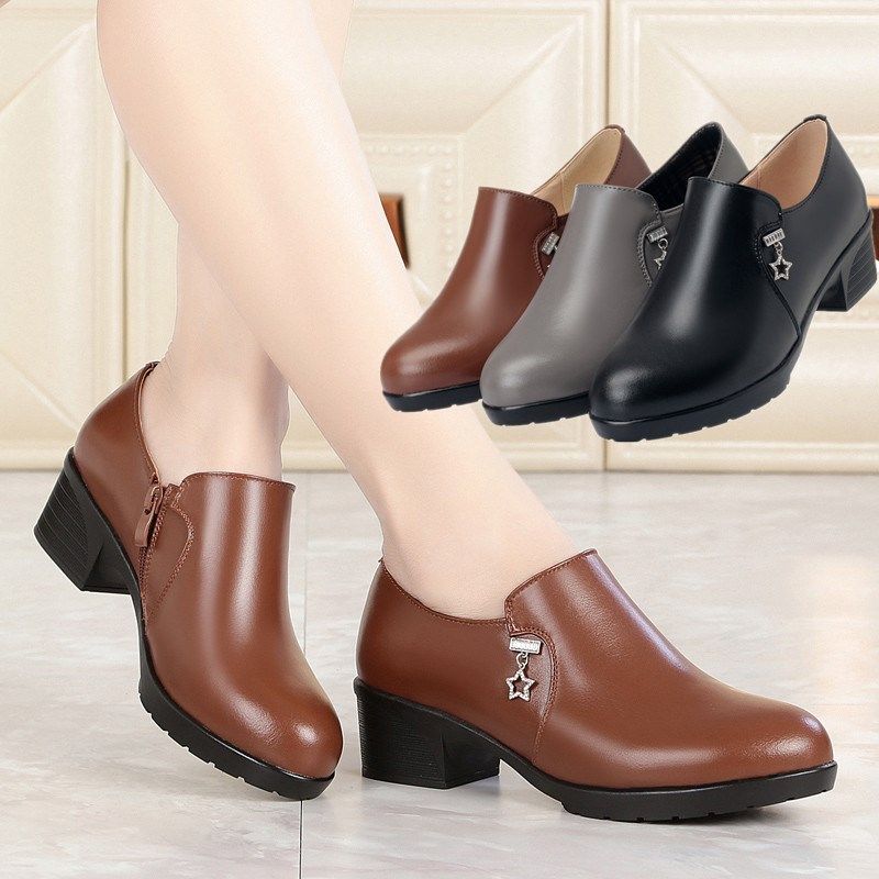 妈妈皮鞋春秋新款真皮中跟粗跟中年女式单鞋41中老年人大码女鞋43,女鞋,深口单鞋,淘宝优惠券,粉丝福利购,淘宝优惠卷