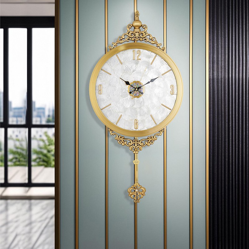 北欧黄铜轻奢墙面装饰挂钟客厅现代时尚挂墙家居装饰静音欧式钟表