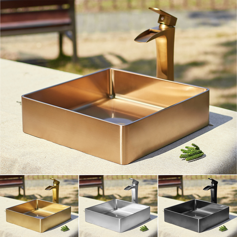 户外不锈钢台上盆别墅庭院室外洗手盆家用酒店金色V洗脸盆艺术单