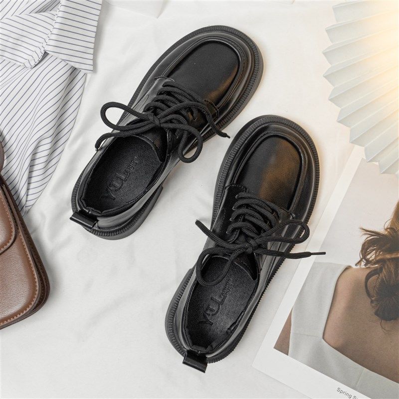 英伦风小皮鞋女软皮平底系带单鞋黑色百搭配正装制服鞋复古学院风,女鞋,深口单鞋,淘宝优惠券,粉丝福利购,淘宝优惠卷