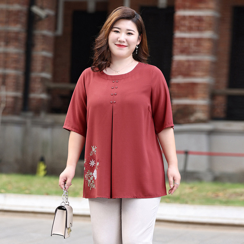 中年胖妈妈宽松短袖t恤夏装烫钻洋气雪纺上衣大码女装假两件薄款,女装/女士精品,大码内搭,淘宝优惠券,粉丝福利购,淘宝优惠卷