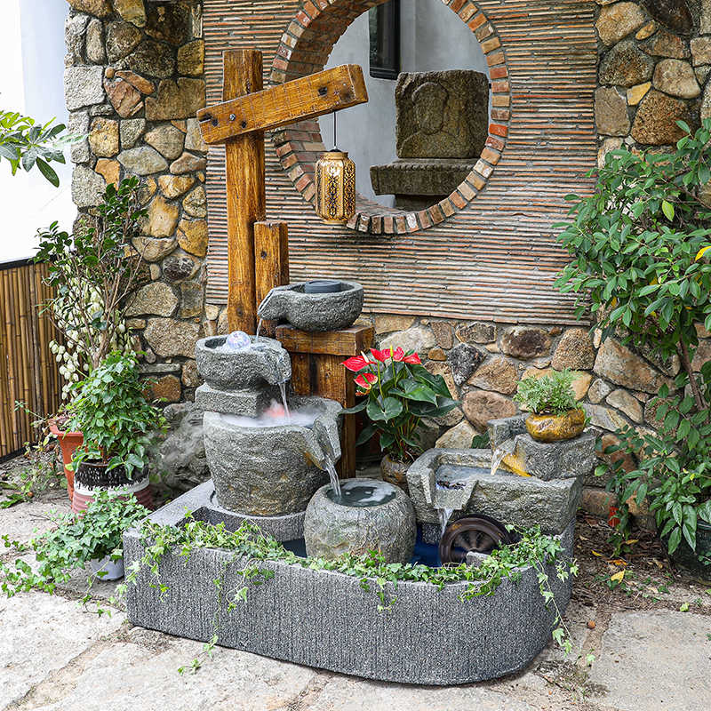 花园生态鱼池大型落地假山流水摆件阳台庭院室外造景露台布置