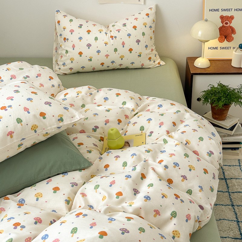 A类亲肤母婴幼儿纯棉双层纱四件套复古碎花全棉床单被套床上用品