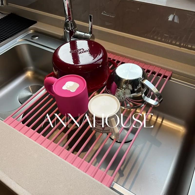 厨房水槽碗筷沥水架晾抹布水池洗碗窄边菜板水杯餐具可折叠超伸缩