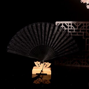 中国风红色折f扇黑色蕾丝古风折叠扇子竹扇旗袍结婚跳舞走秀扇子
