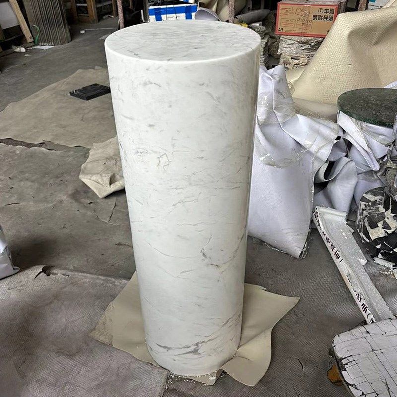 天然大理石圆柱底座别墅玄关摆件台圆形石材柱子增高台雕塑台定制
