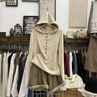 秋冬新款羊绒帽衫女时尚加厚连帽长袖t恤卫衣德R绒针织打底衫外套