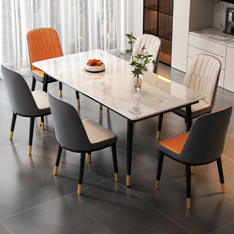 岩板餐桌小户型家用现代简约轻奢客厅饭桌子长方形餐厅餐桌椅组合