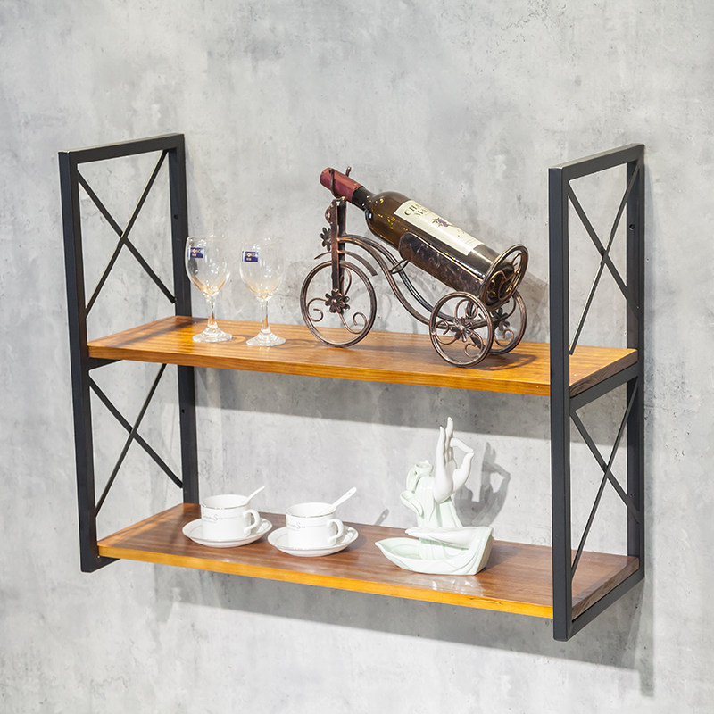 复古实木墙上书架置物架铁艺壁挂一字隔板客P厅卧室墙壁装饰层架