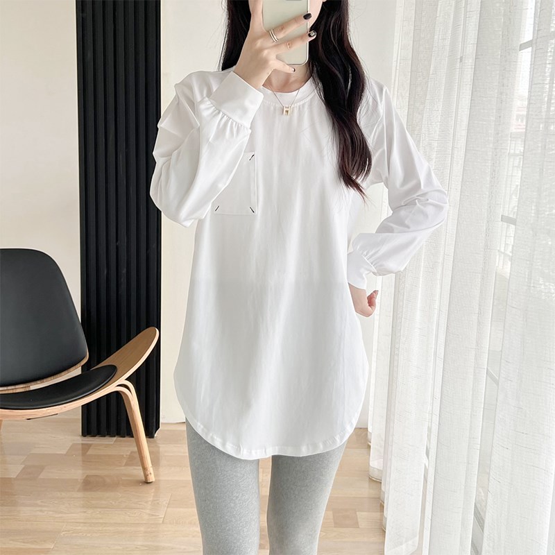 哺乳衣外出d辣妈款秋装哺乳上衣T恤春秋款白色喂奶衣服内搭打底衫