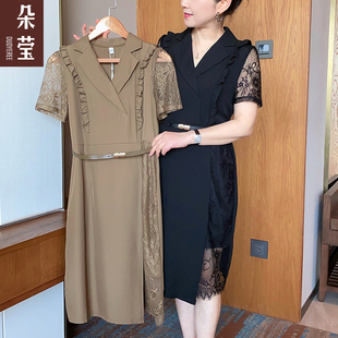 妈妈夏装雪纺连衣裙中年女士y短袖长裙中老年小个子收腰显瘦裙子