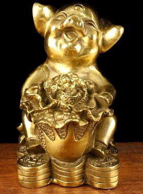 铜猪十二生肖金钱猪属猪吉祥物猪抱白菜百财摆件工艺品