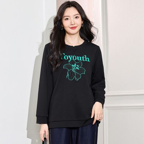 大码女装秋季新品230斤胖mm时尚休闲上I衣胖妹妹遮肉显瘦长袖T恤