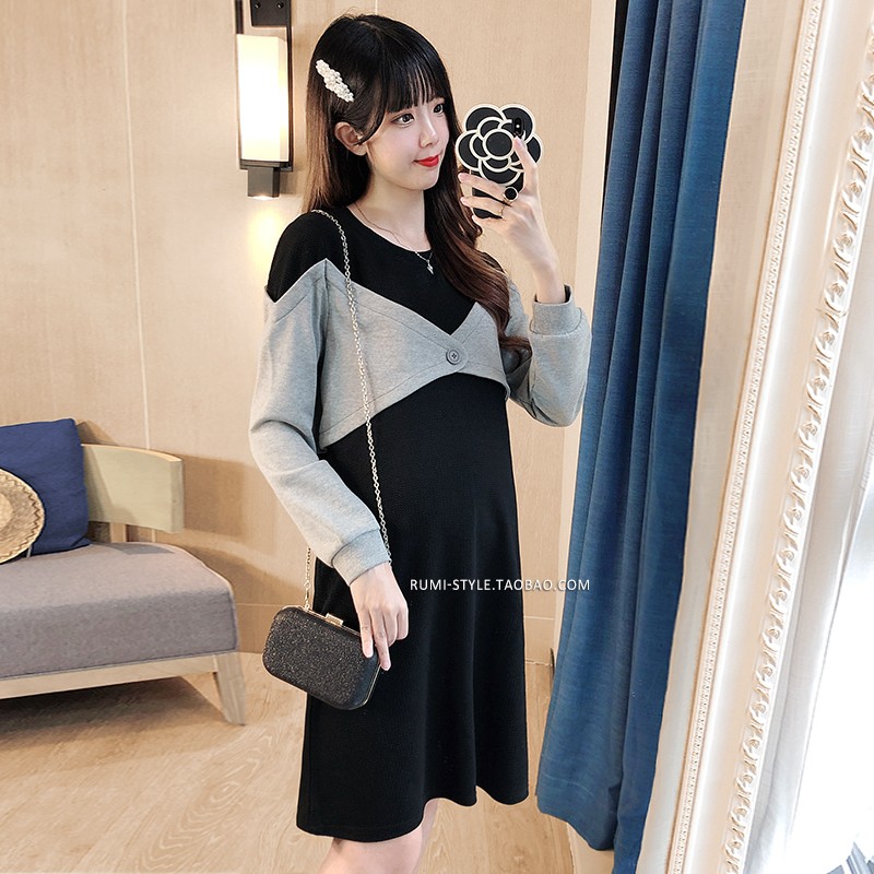 孕妇装秋装2g021新款上衣秋冬款网红外出时尚款大码哺乳连衣裙套