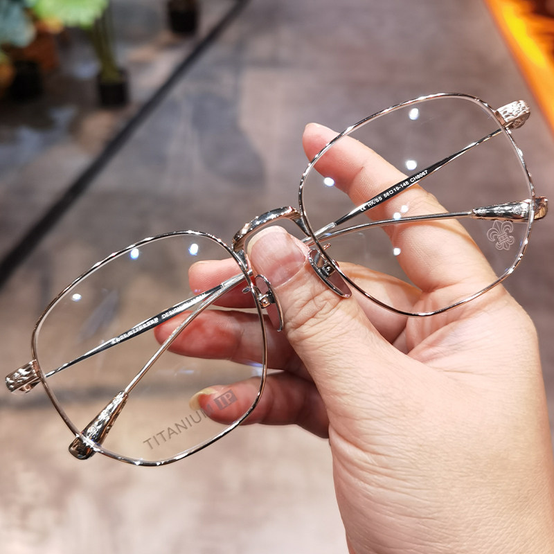 简丹剋萝心潮百搭纯钛超轻金色眼镜框架大框防蓝光男女素颜配近视