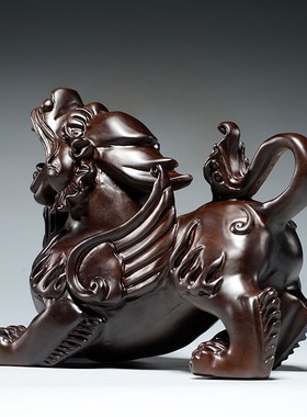 黑檀木貔貅摆件一对大号木质貔貅家居店铺装饰工艺品开业新居送礼