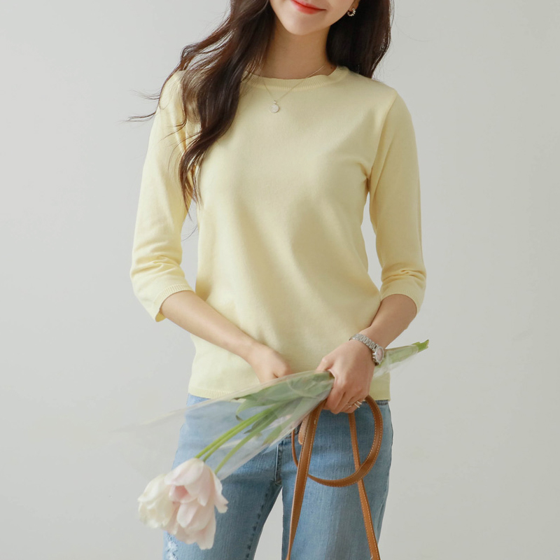 冰丝针织衫短袖女夏季2025年新款女装薄款M圆领中袖打底衫半袖上