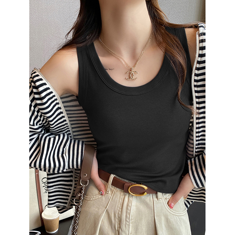 夏季大码女装打底吊带背心女u内搭2024新款黑色辣妹无袖修身上衣