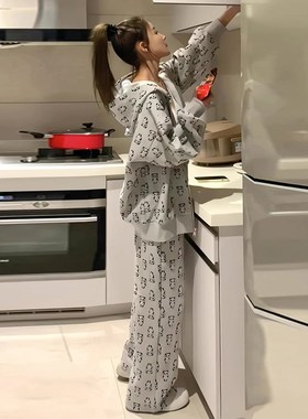 孕妇套装春秋20k24新款灰色连帽时尚洋气时髦卫衣宽松休闲上衣裤