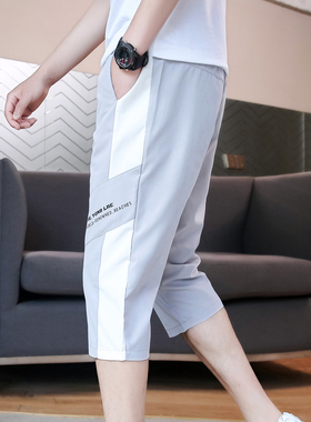 七分裤男夏季f薄款时尚帅气灰色百搭夏天过膝P中裤男生休闲运动短