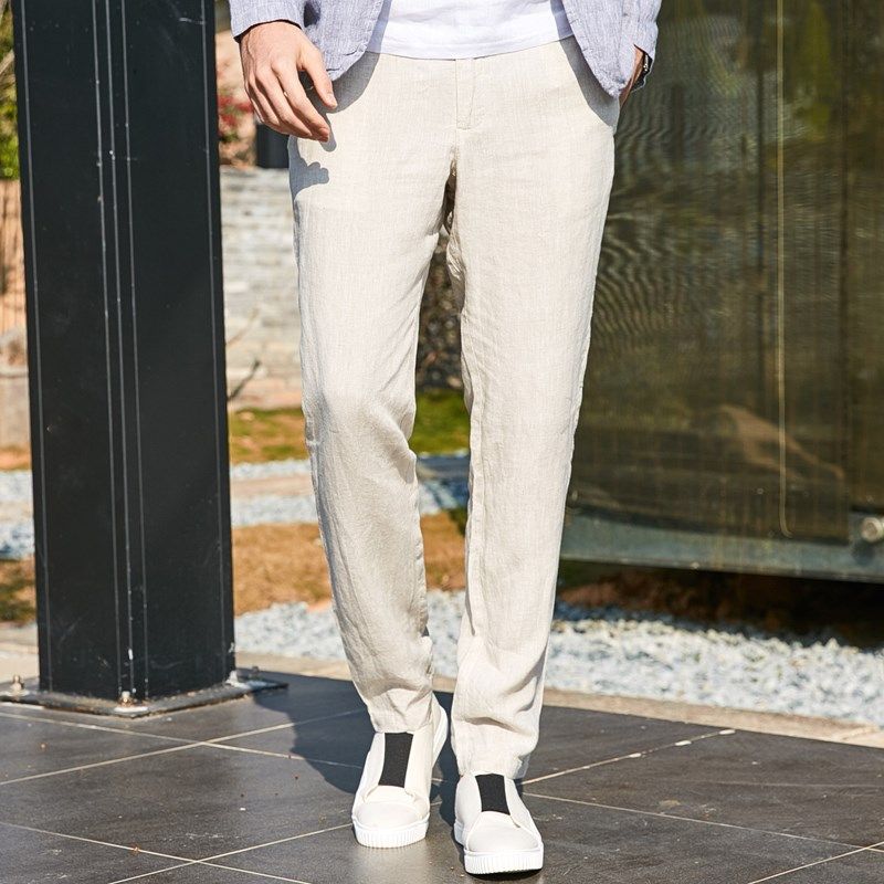 春夏季薄款亚麻裤男宽松小脚棉麻裤男 休闲棉麻九分裤麻料裤子潮
