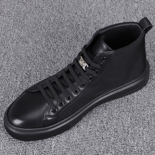 真皮拼接透气休闲板鞋 高筒鞋 男2023秋季 新款 潮马丁靴 日常百搭男鞋