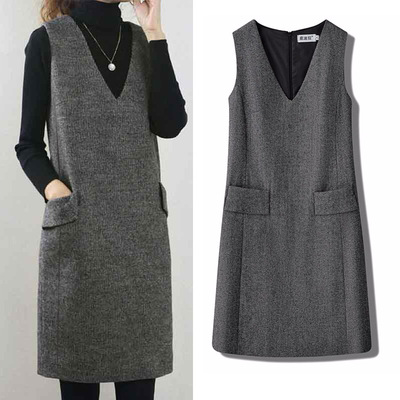 V领背心裙秋冬2023新款高端气质小个子马甲a字无袖羊毛呢洋装