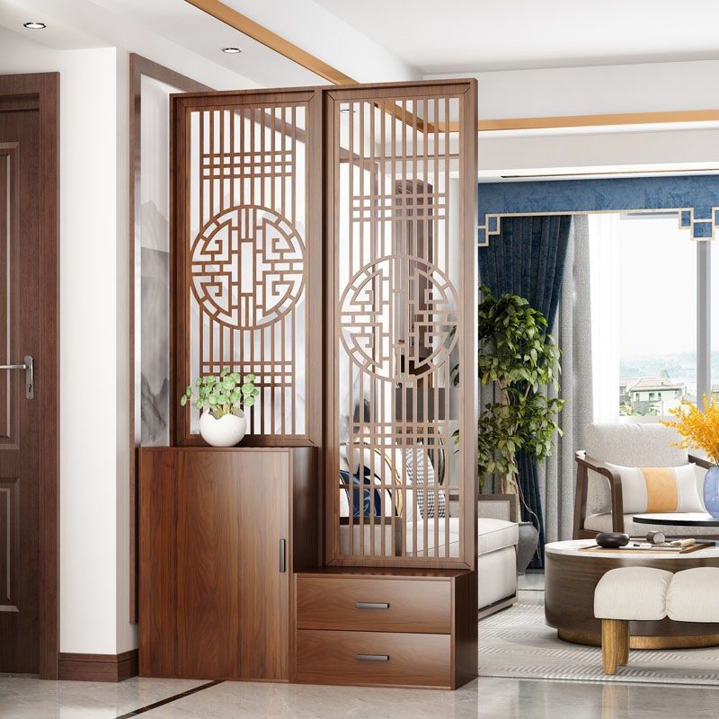 新新中式屏风隔断客厅饰架置物古架遮座屏入户客厅U木质玄关柜装