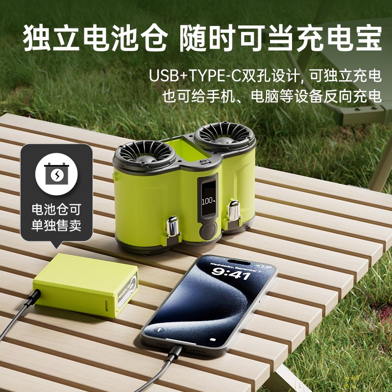 户外随身usb小型风扇挂腰风扇超长续航避暑神器空调双扇叶大风力