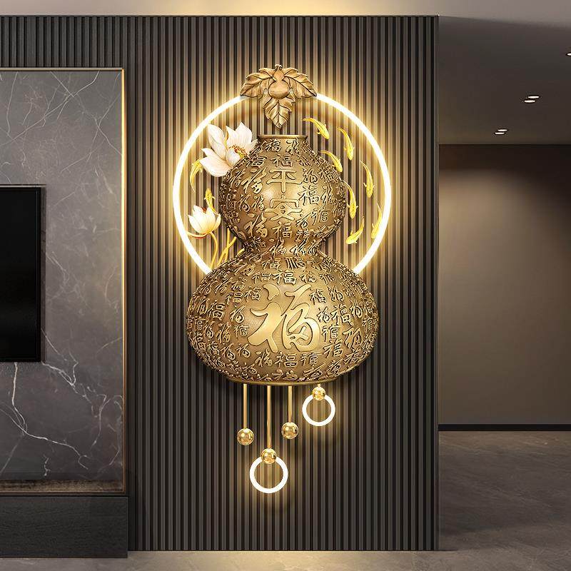 金色葫芦客厅格栅装饰挂件百福图玄关壁画灯九鱼图电视背景墙挂画
