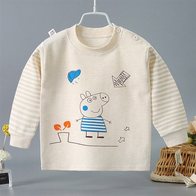 纯棉宝宝打底衣睡衣婴儿上衣单件衣长袖套头秋冬春季男童女宝透气